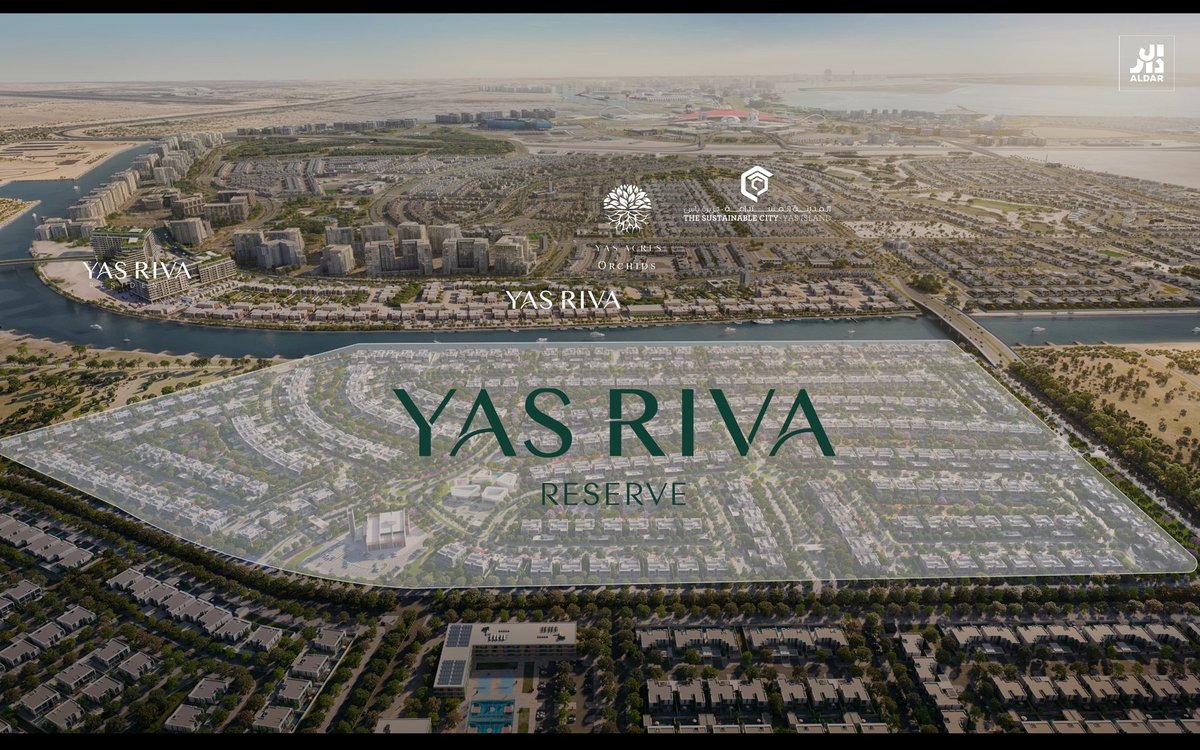Aerial view of Yas Riva Reserve along the canal on Yas Island